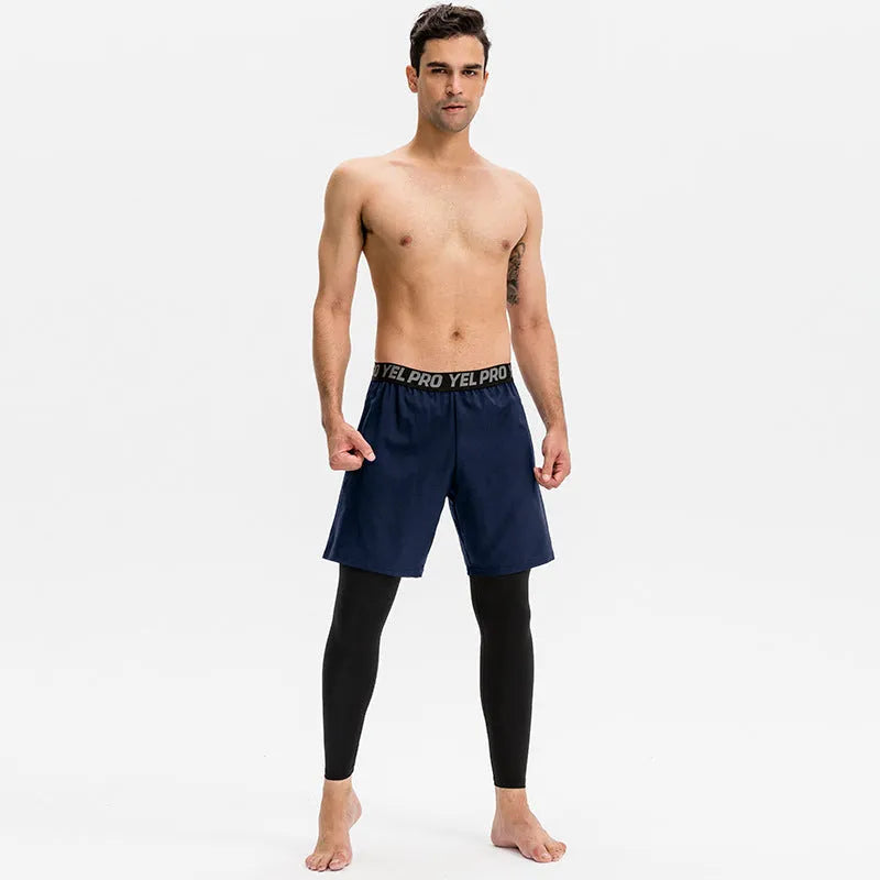 Men's grey quick-drying high elastic tight pants for running and gym fitness