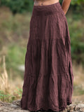 Women's waist smocking mid-length retro skirt in viscose fibre with folding detail, available in multiple colours and sizes