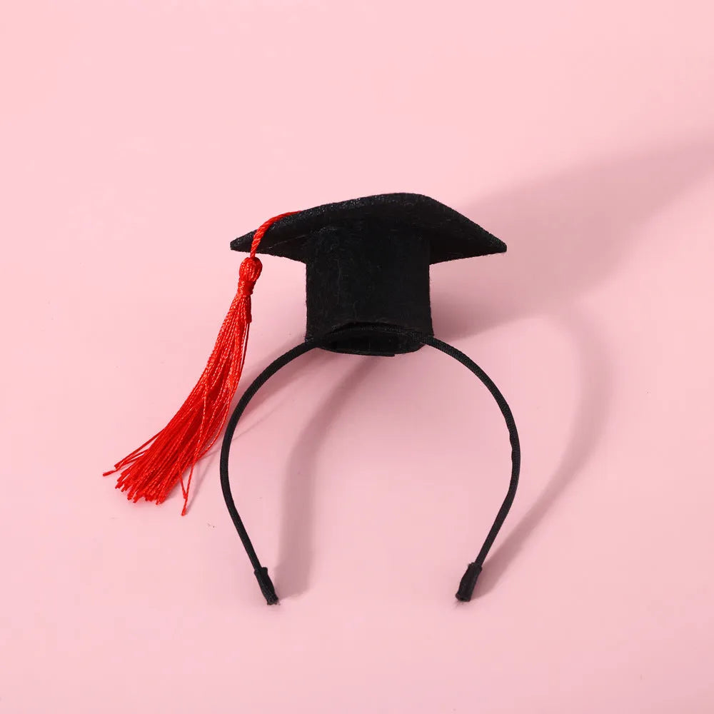 Pet graduation cap and bow tie set in wool felt with elastic 18cm hair band for small dogs and cats