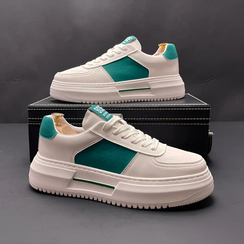 Casual cloth sports shoes with rubber foam soles in white-green and white-black colour options.