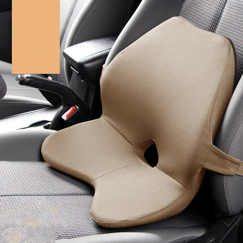Memory cotton car waist pad and headrest set in neutral colours on car seat