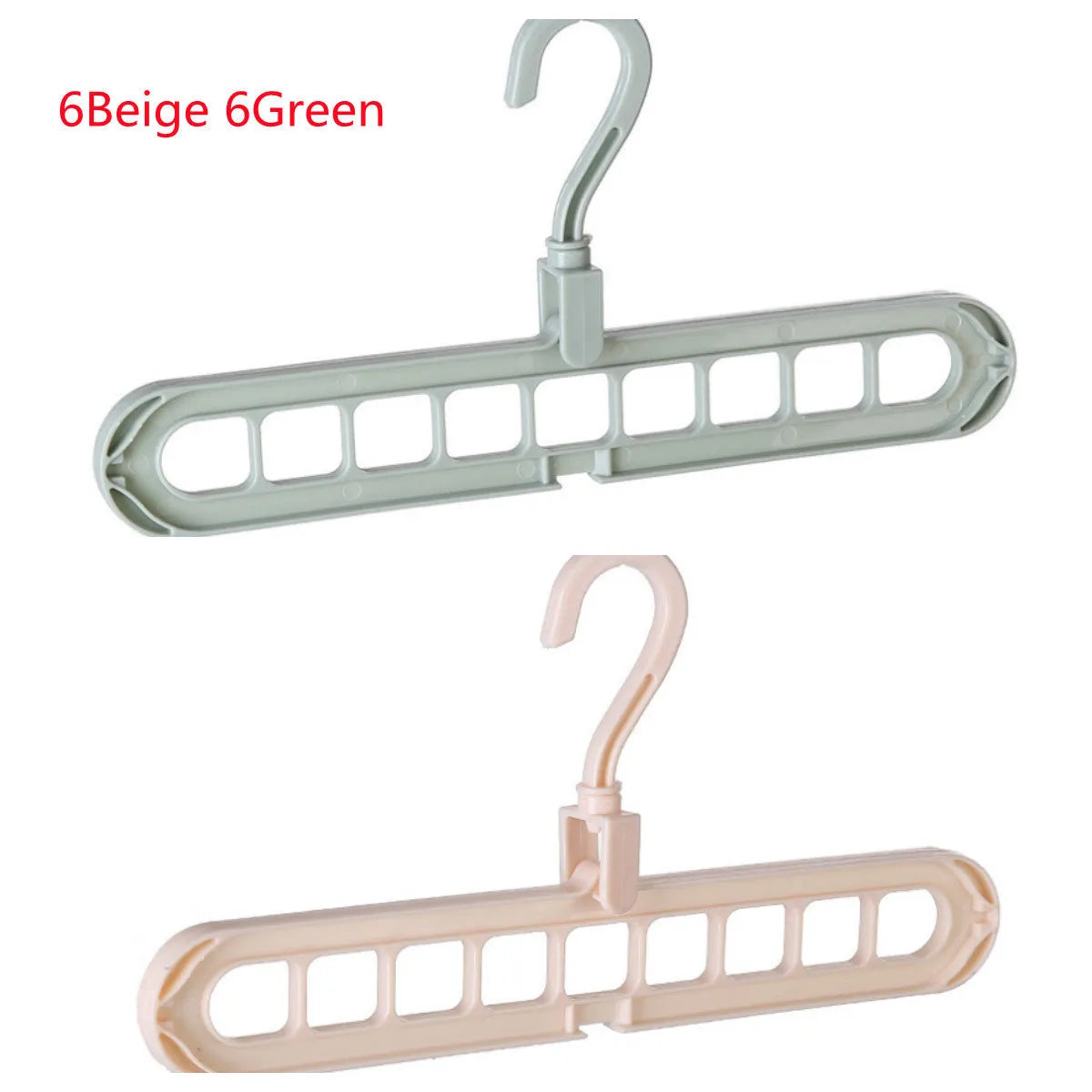 Plastic clothes hanger with rotating hook in assorted colours on white background