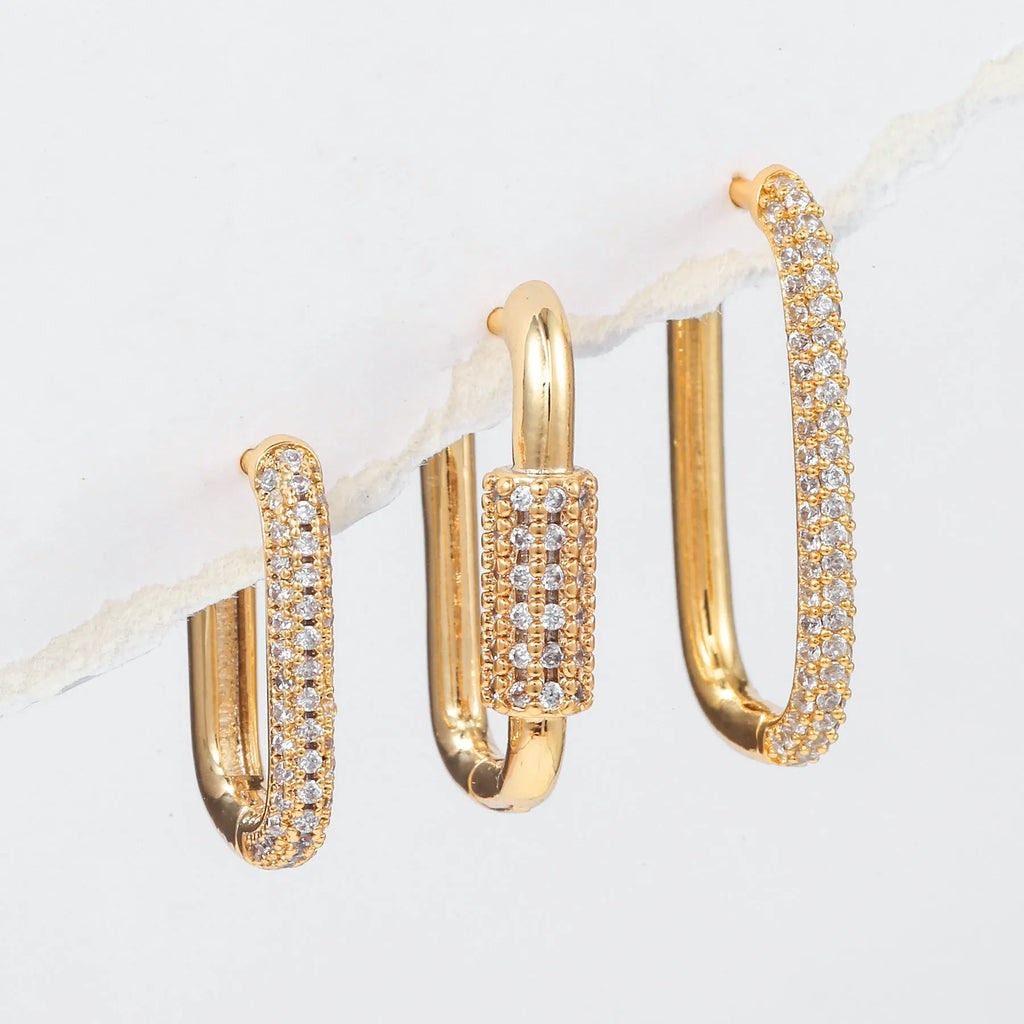 Geometric ear clip three-piece set with micro zircon detailing in gold and white colours