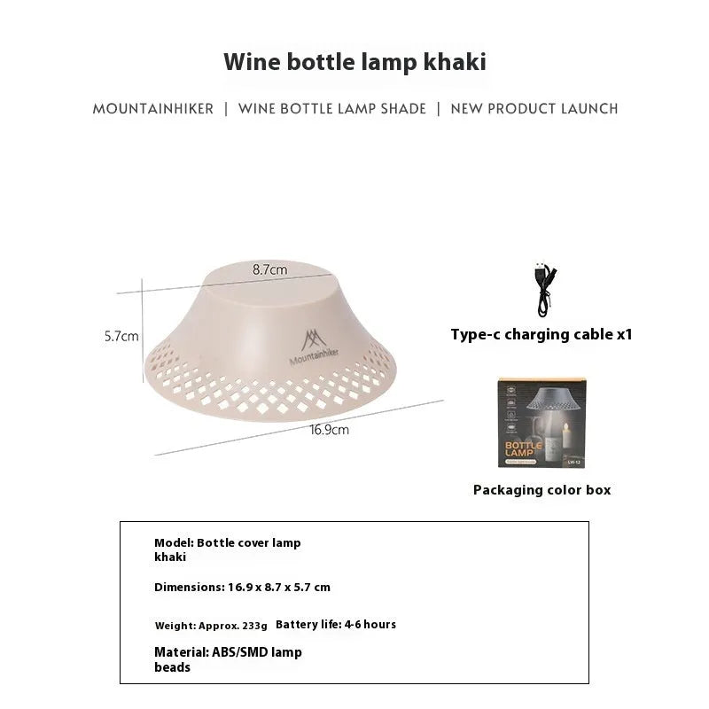 Beige wine bottle design camping lantern with USB-C charging port and three light mode settings