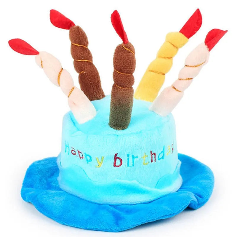 Blue and pink small dog birthday hats for toy breeds on a white background.