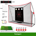 Golf swing wedge training net with 3-hole cross design and straw hitting mat