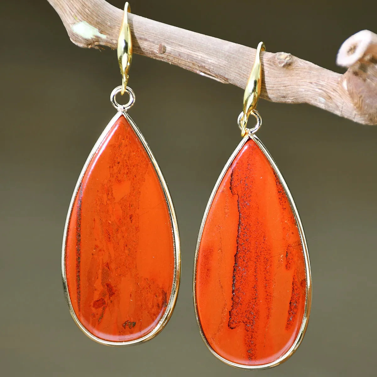 Vintage stone drop earrings with water droplet texture in Tigereye, amethyst, pink crystal, Redstone or turquoise