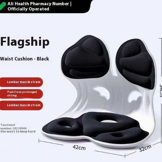 Grey and black waist support seat cushion with lumbar pillow for office chairs and car seats