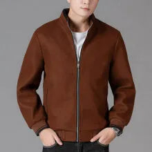 Men's grey sports-style fleece jacket with long sleeves and a stick pocket on the arm.