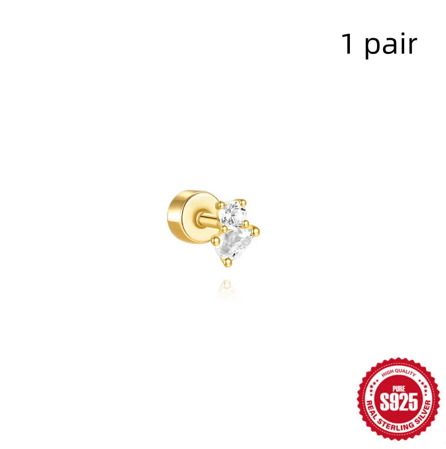 S925 sterling silver flat column thread ear bone studs in twelve gold electroplated colour variations