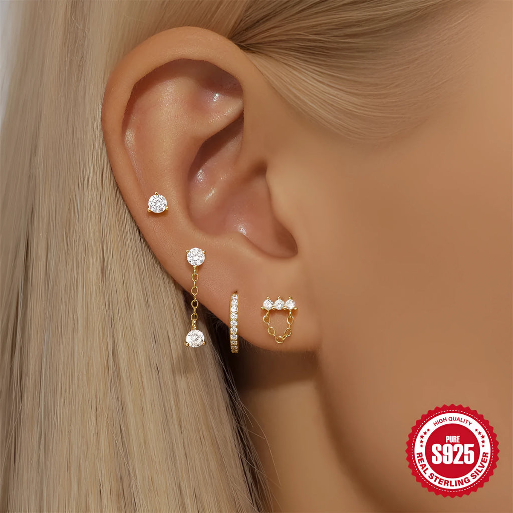 S925 sterling silver clover petal earrings with electroplated gold geometric design