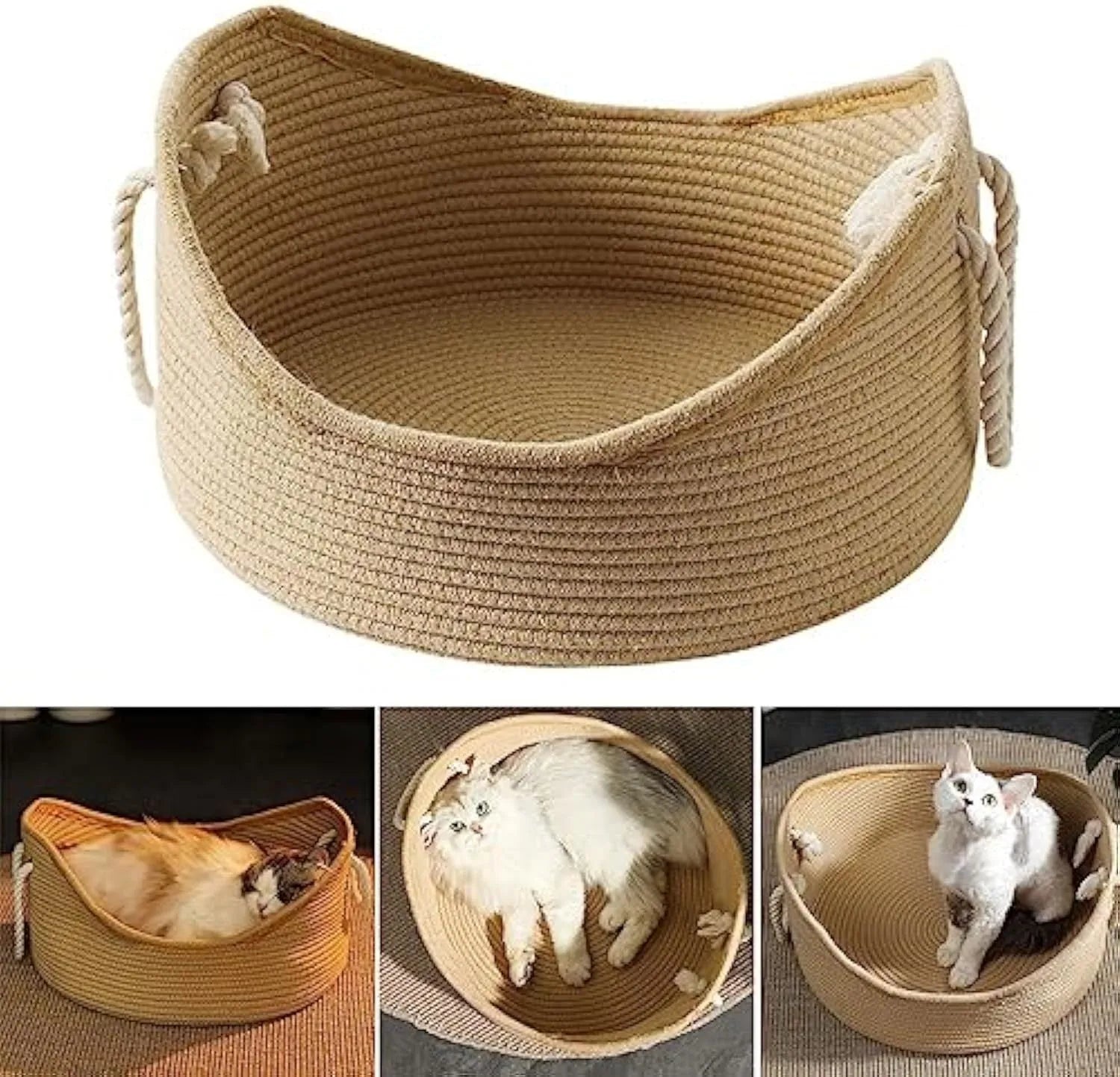 Wicker cat bed basket with corrugated scratching surface in two size options