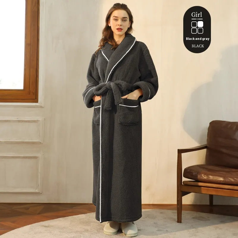 Plus size thickened flannel bathrobe for couples in winter with super thick 301-350 gsm fabric