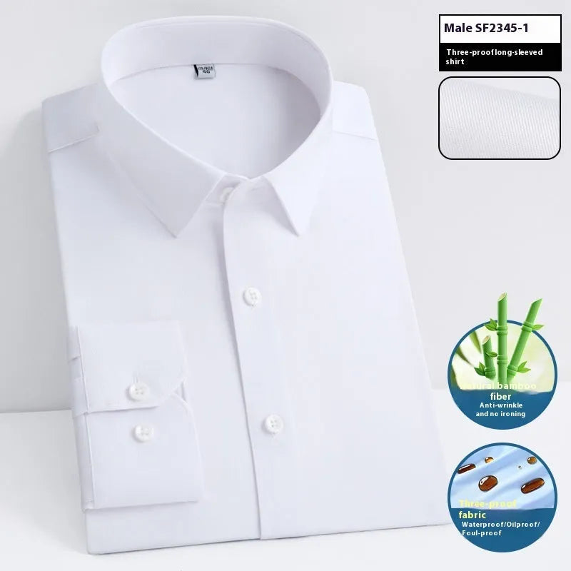 Men's bamboo fibre waterproof work shirt with square collar in slim fit business formal style