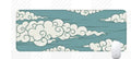 Large rectangular cloud pattern desk mat made of natural rubber on a wooden desk.