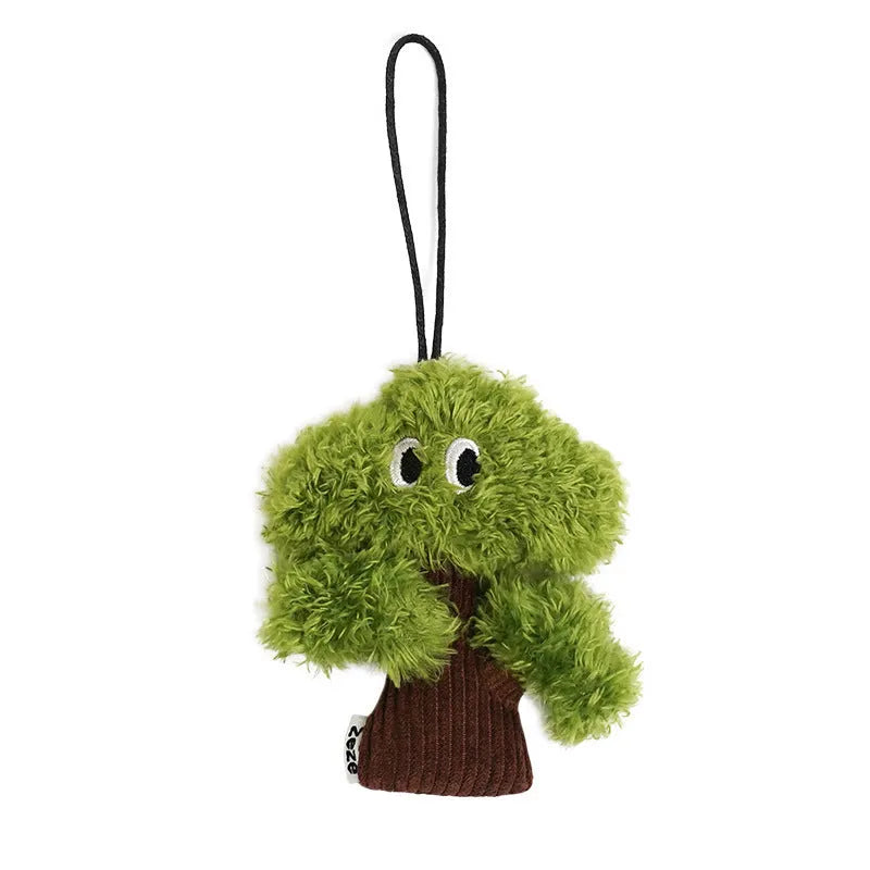 Pine tree shaped cat toy stick with catnip bag pendant, shown in large, medium, and small sizes.