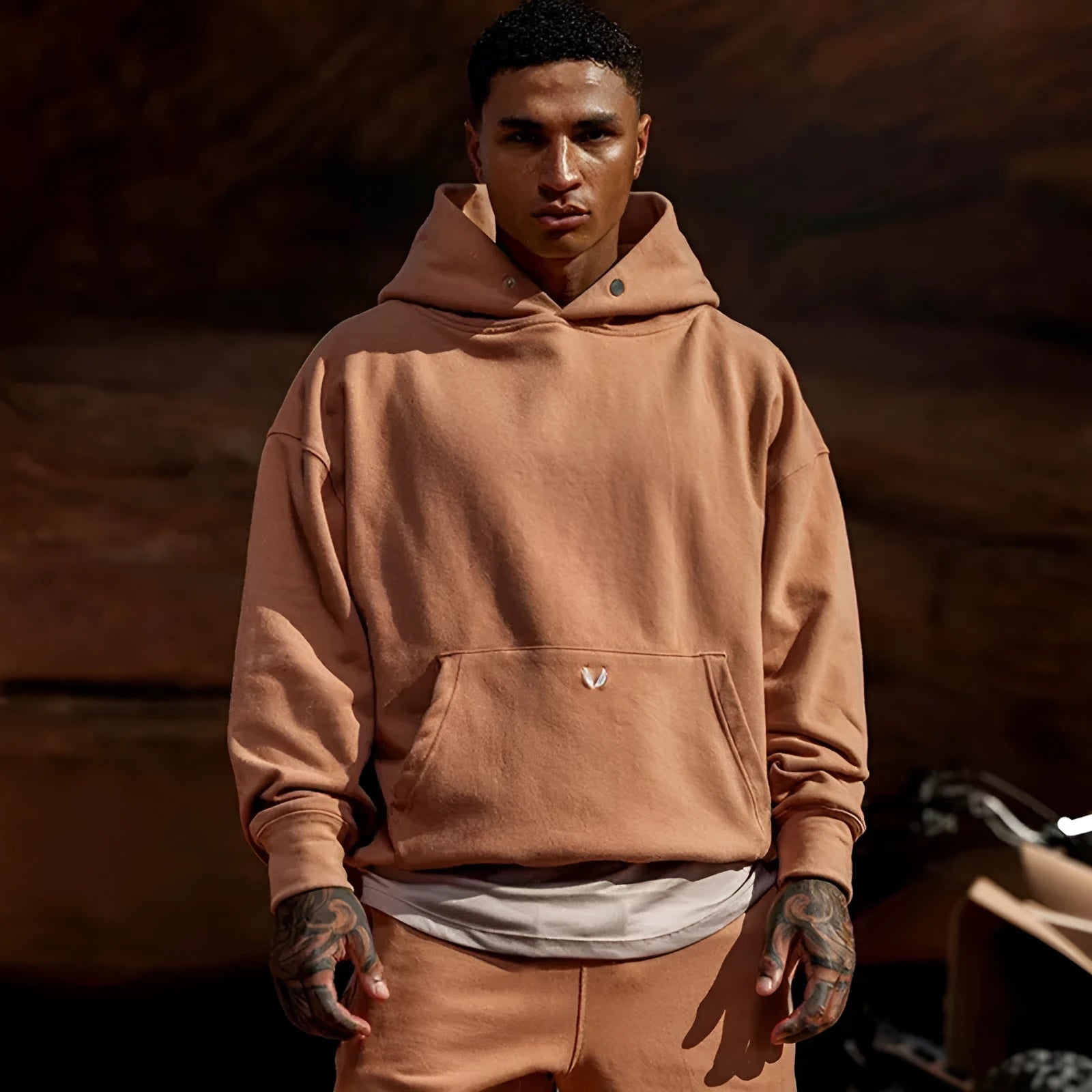 Men's cotton casual sports jacket pullover in loose fit, available in black, white, orange, gray, and rouge pink