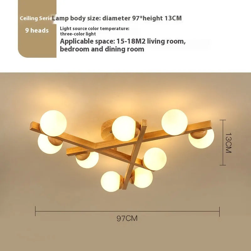 Wooden style three-head ceiling light with Nordic modern design and neutral lighting