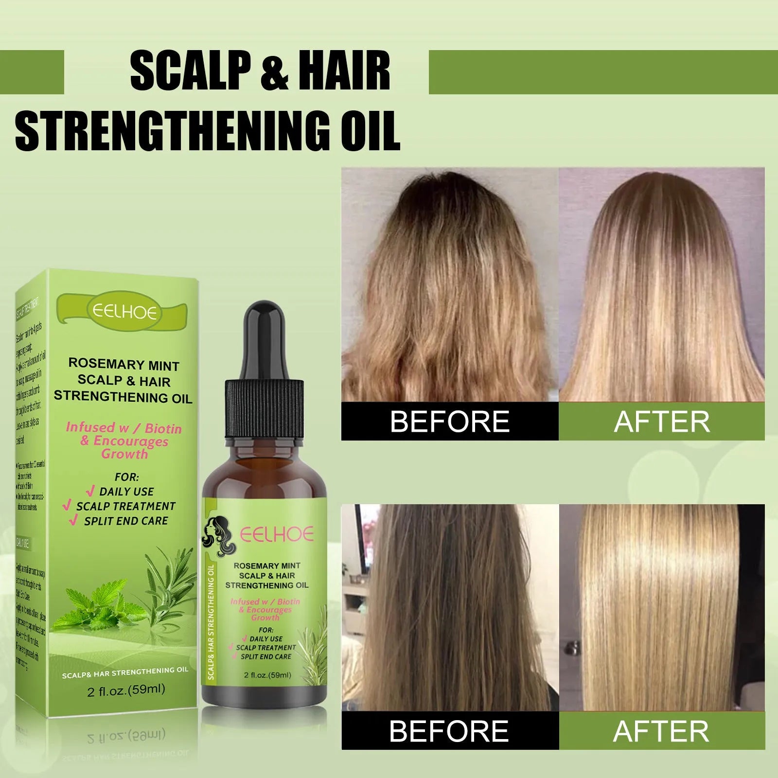 59ml bottle of rosemary mint hair growth fluid for scalp massage and nourishment.