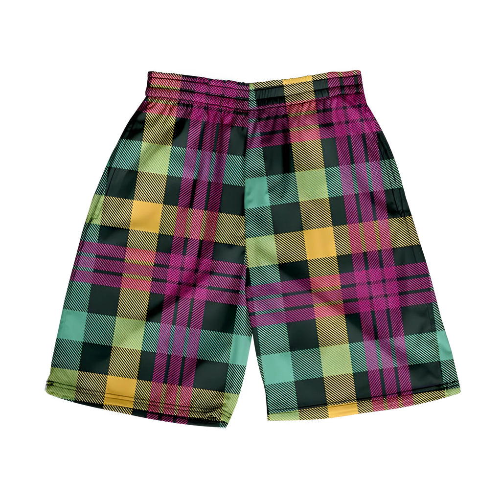 Men's plaid casual shorts with a straight-leg cut and elastic waistband in a selection of colours.