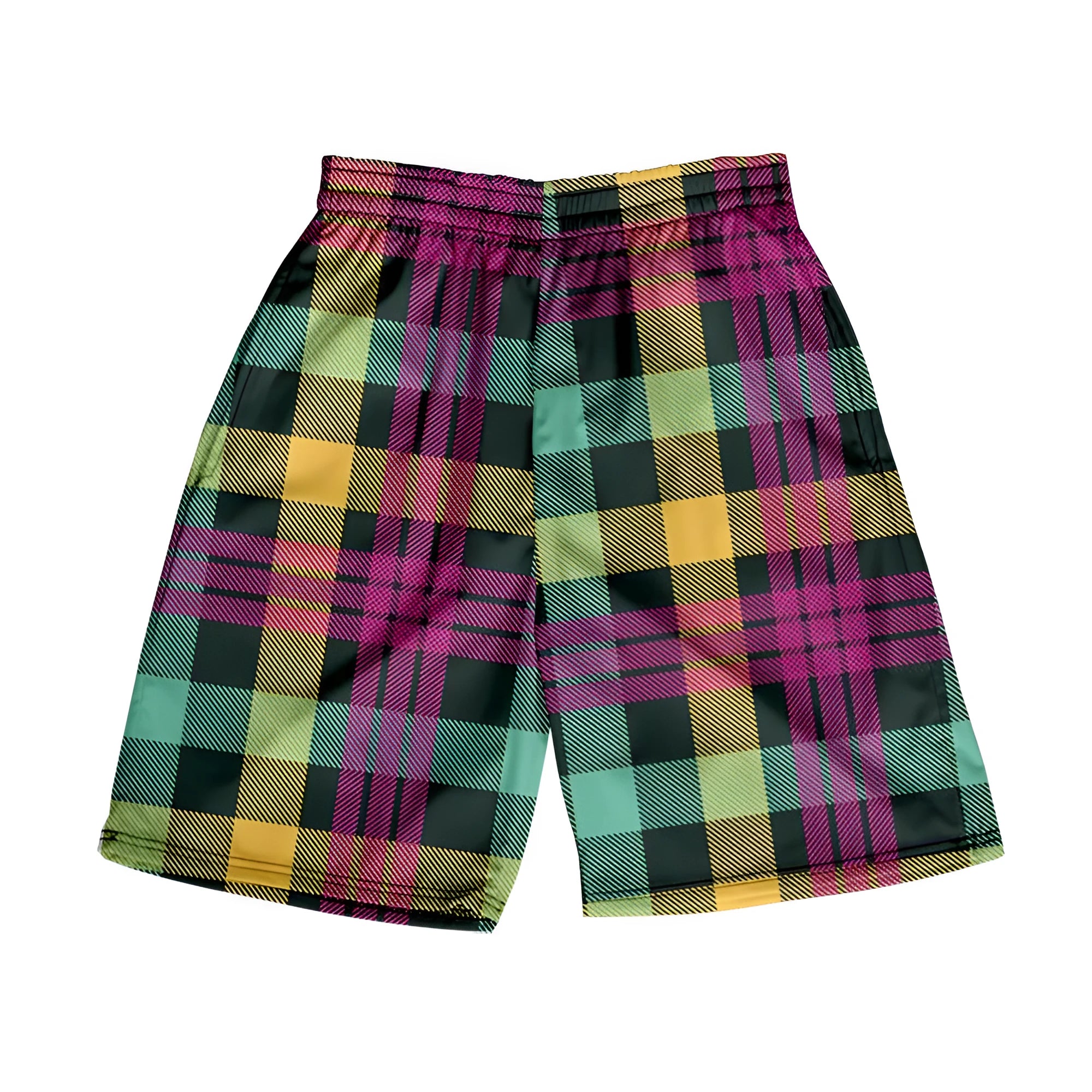 Men's plaid casual shorts with a straight-leg cut and elastic waistband in a selection of colours.