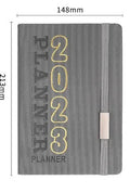 Creative student almanac calendar with imitation leather cover showing wire-o binding and planner layout