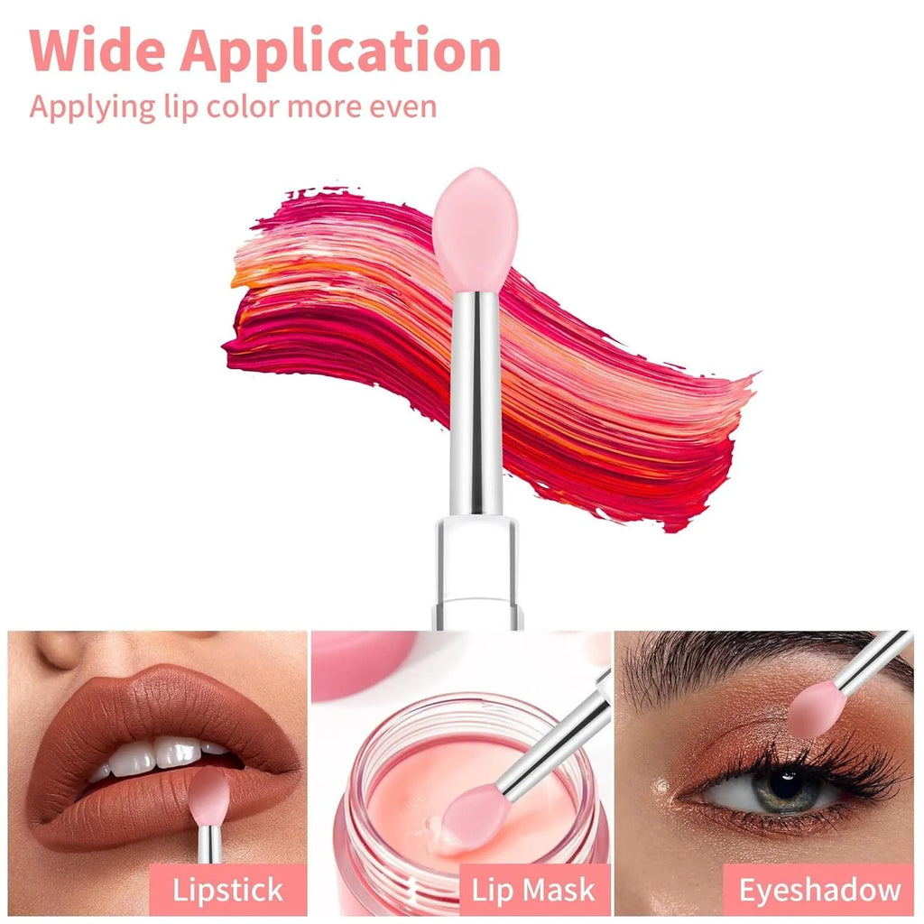 Set of reusable silicone lip brushes with protective caps in various colours.