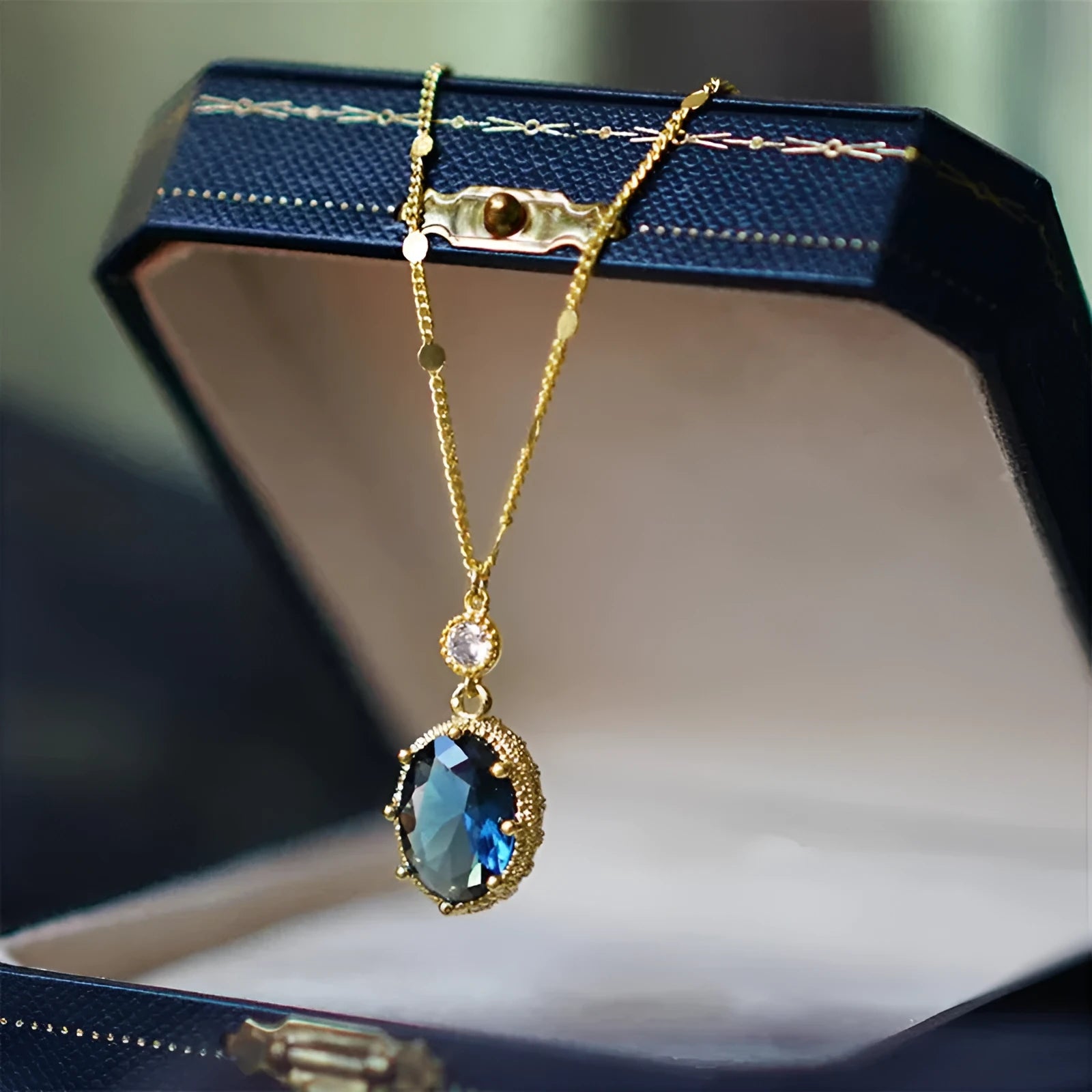 Geometric French retro style gold necklace pendant on copper base