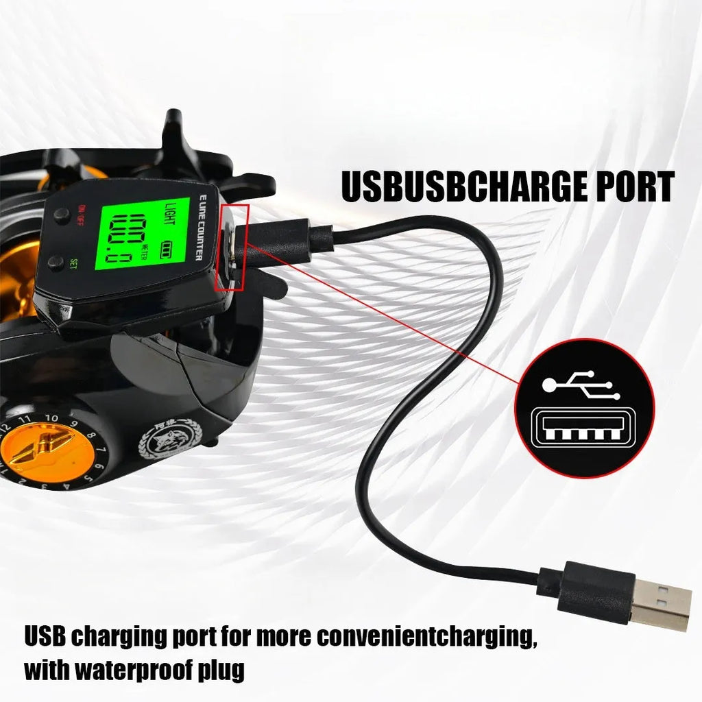 Waterproof large screen digital display fishing reel with backlight and counting function in aluminium alloy
