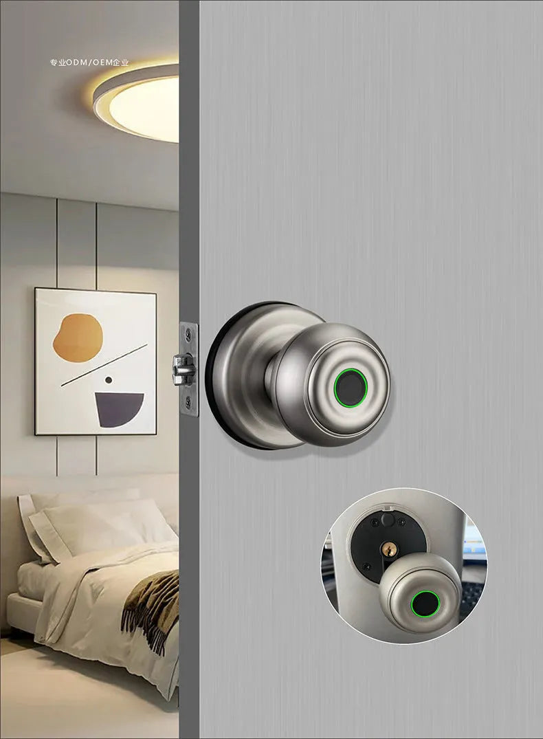 Smart fingerprint lock for security door in black modern simplicity style with keyhole and sensor