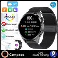 Black Bluetooth smartwatch with TFT screen, shown with both silicone and Milanese mesh strap options.