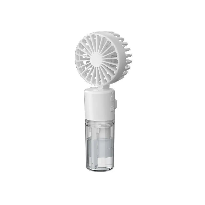 Portable handheld spray fan with transparent water tank and four-speed mist function in black colour