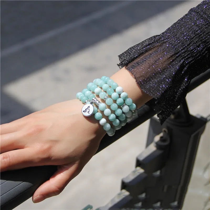 Vintage natural stone bracelet for women featuring a lotus design on a geometric setting.