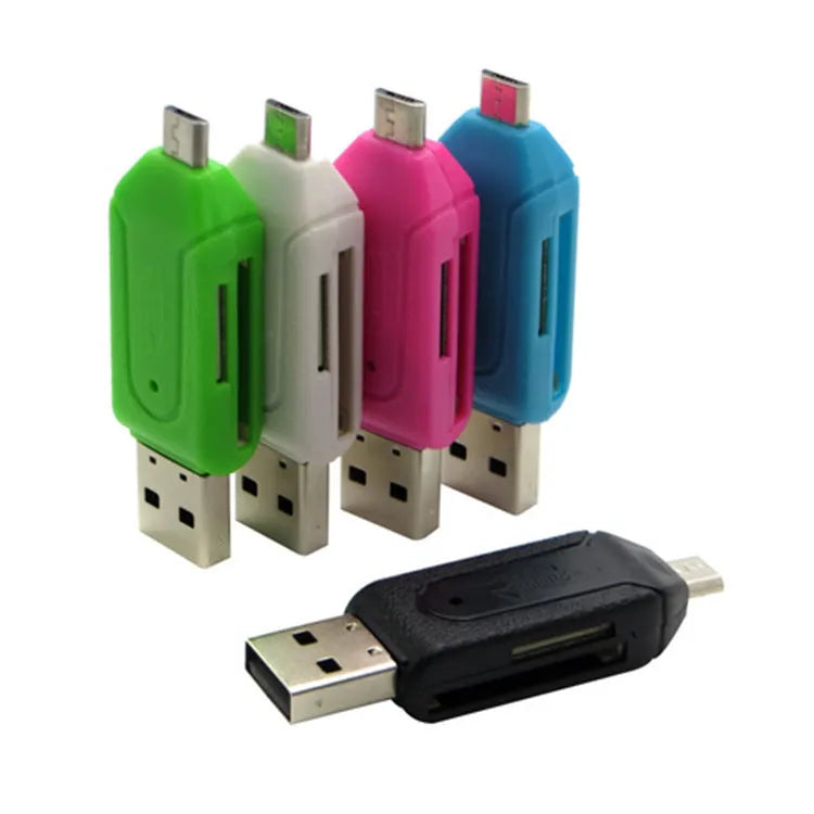 White OTG card reader with micro USB connector for mobile phones and computers