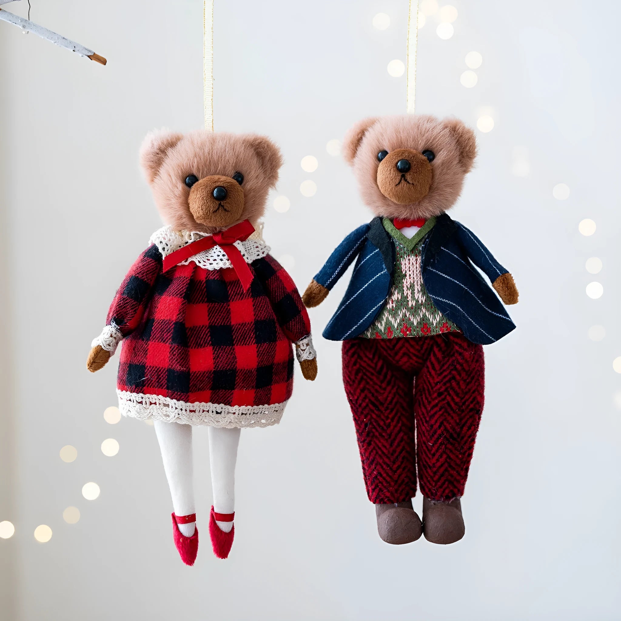 Cartoon plush bear doll with cotton suit and plaid print in gentleman and princess designs