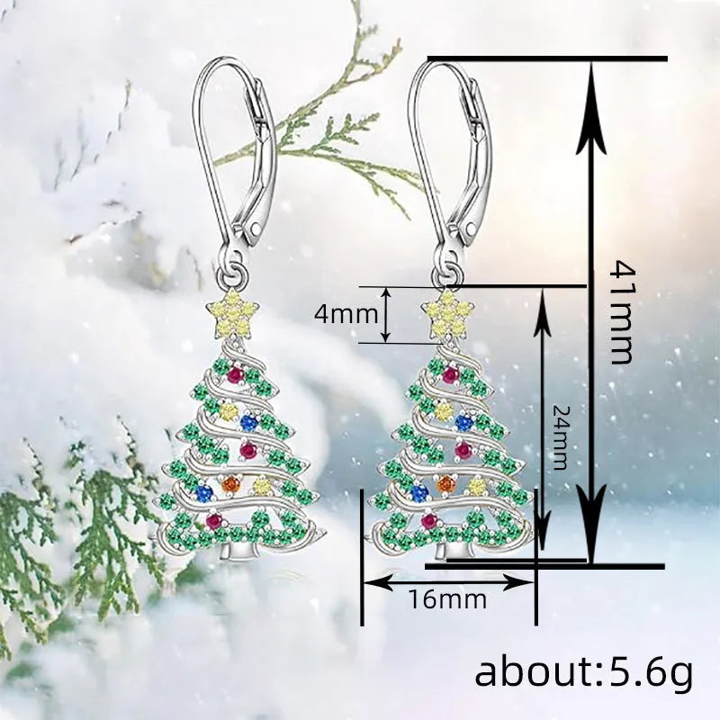 White gold colour Christmas tree earrings with star shape design for women