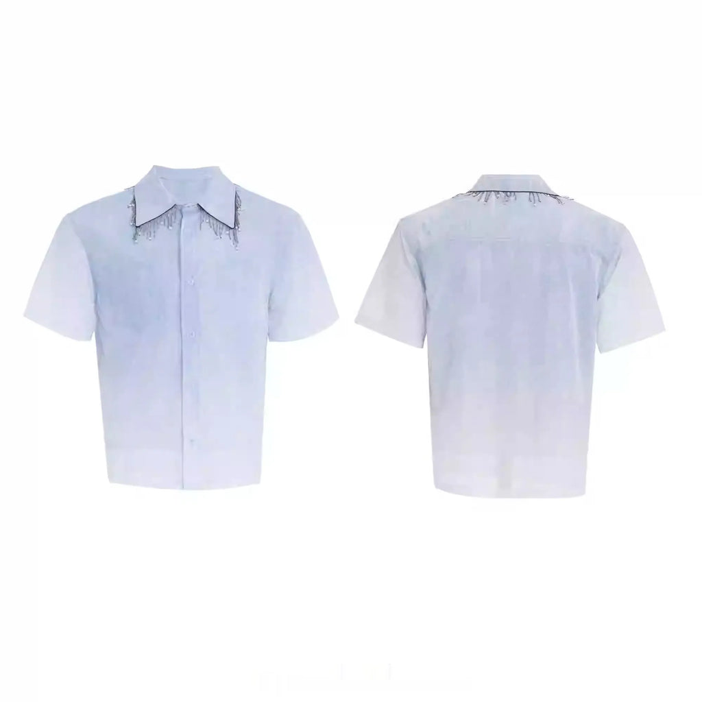 Blue gradient loose fit half sleeve summer shirt on hanger