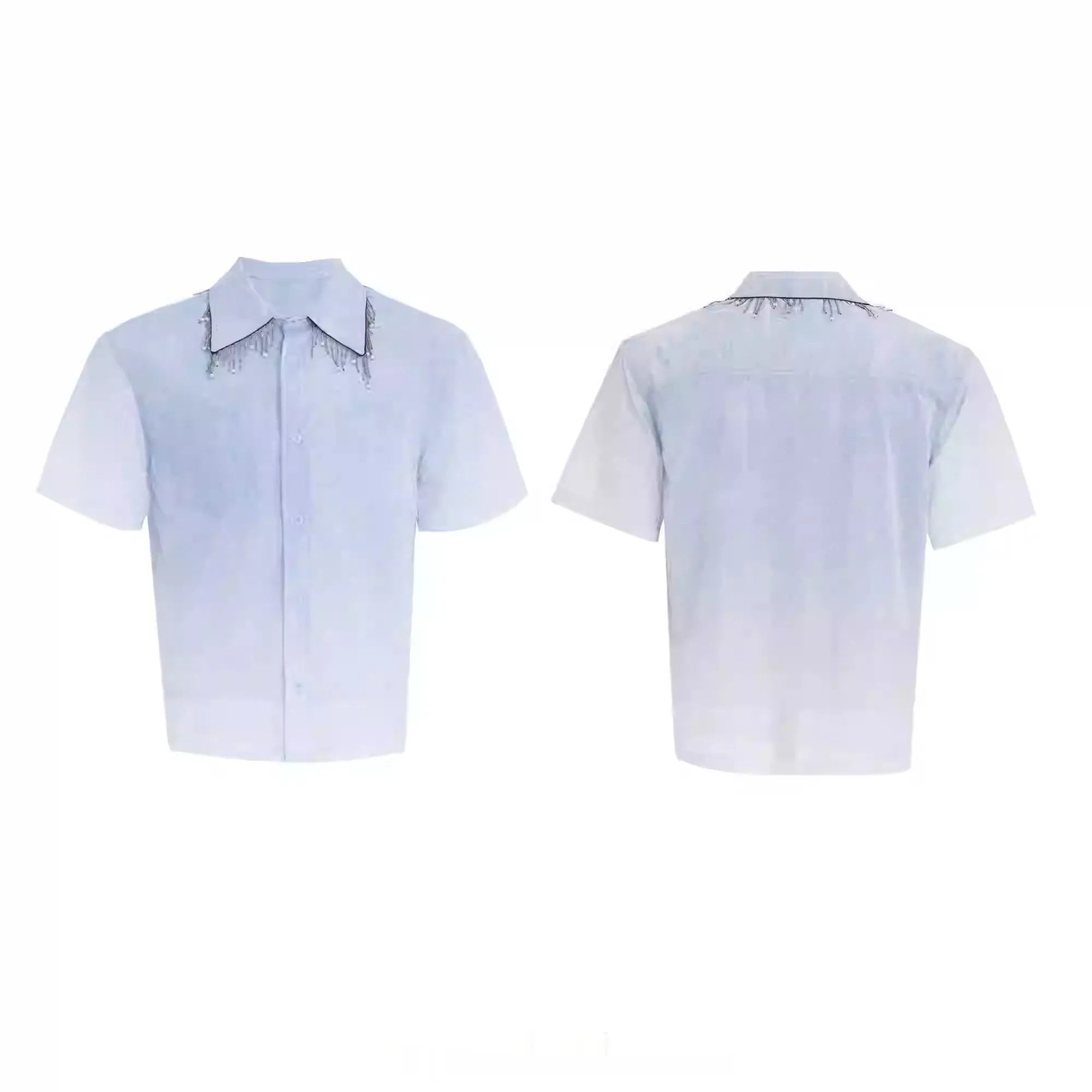 Blue gradient loose fit half sleeve summer shirt on hanger