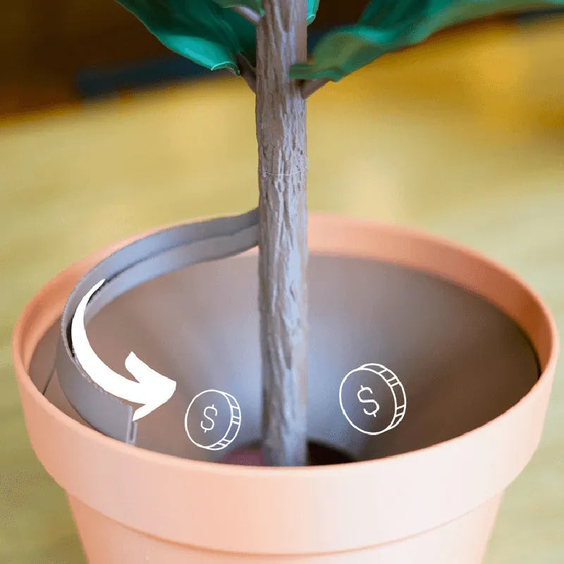 Simulation green plant coin bank money tree in whole tree colour made from 3D-printed PLA