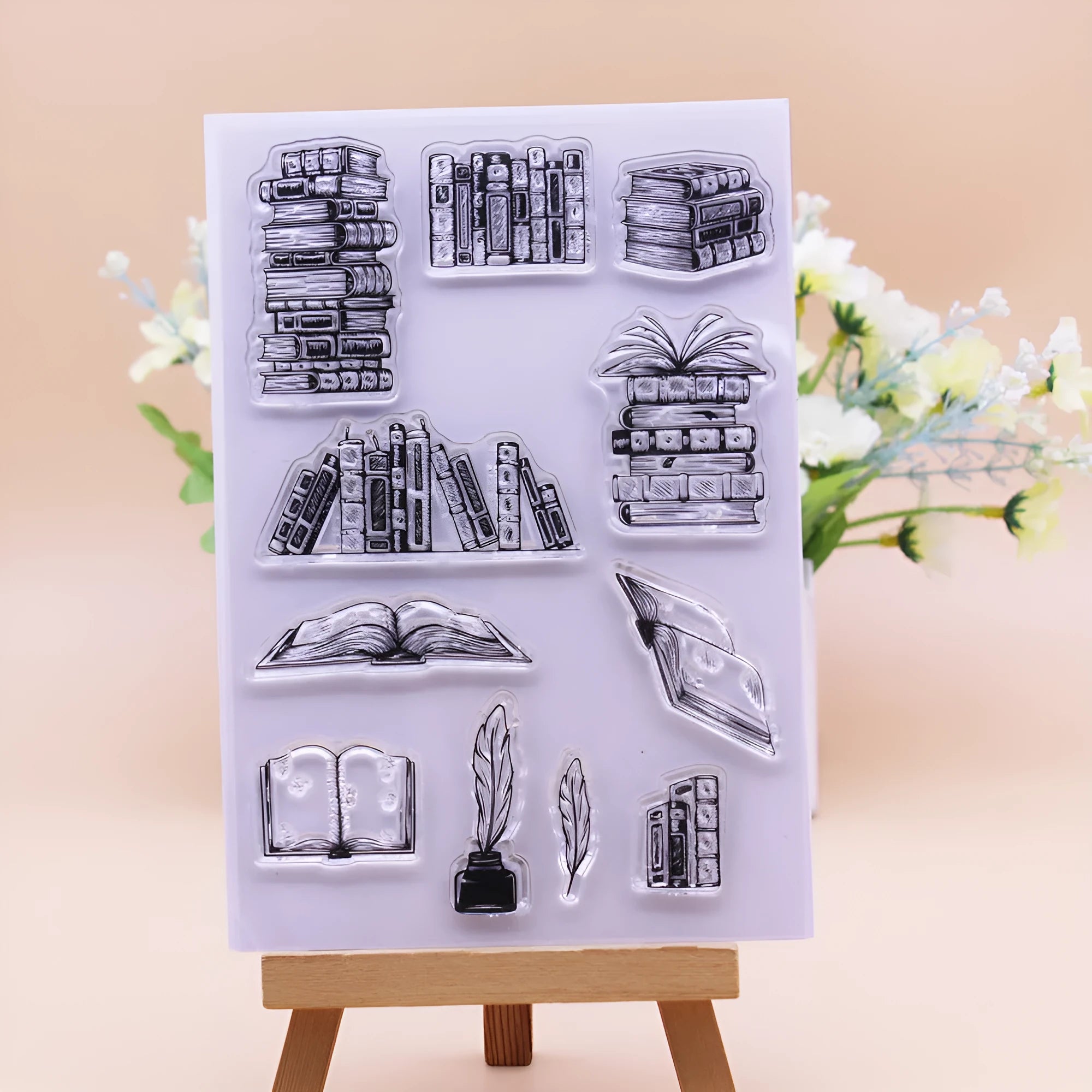 White silicone stamp with pattern design measuring 11x16 cm with transparent adhesive backing