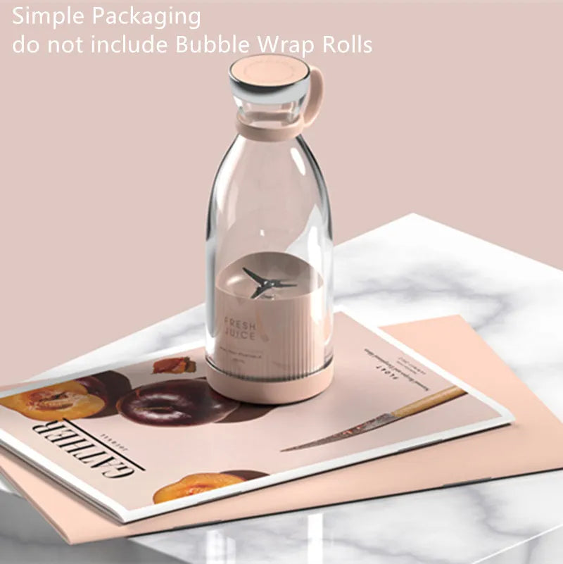 350ml white USB rechargeable portable blender with stainless steel blades and charging stand
