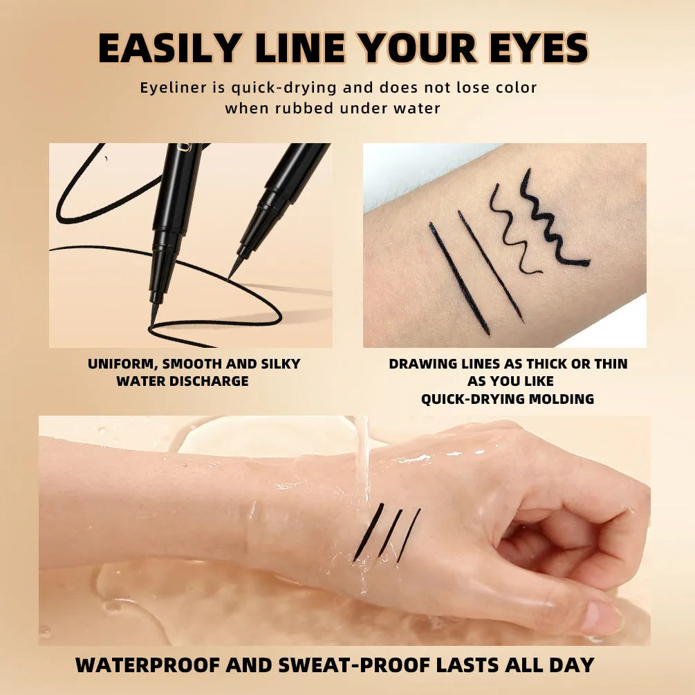 Black waterproof liquid eyeliner pen with quick-drying non-smudge formula
