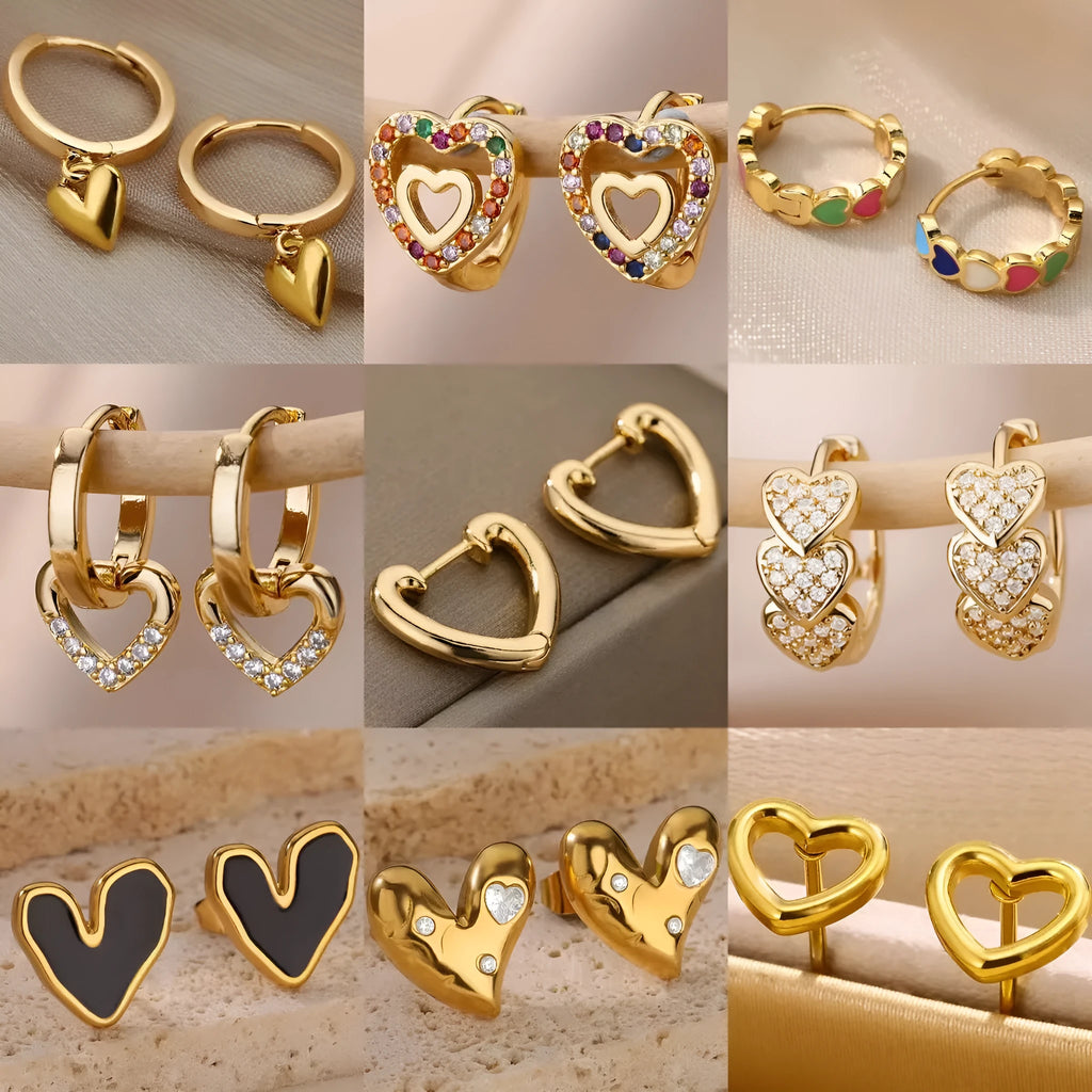 Silver heart-shaped ear studs with zircon stone and clip fastening
