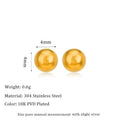Stainless steel round ball stud earrings on a white background, showing gold and silver plated options.
