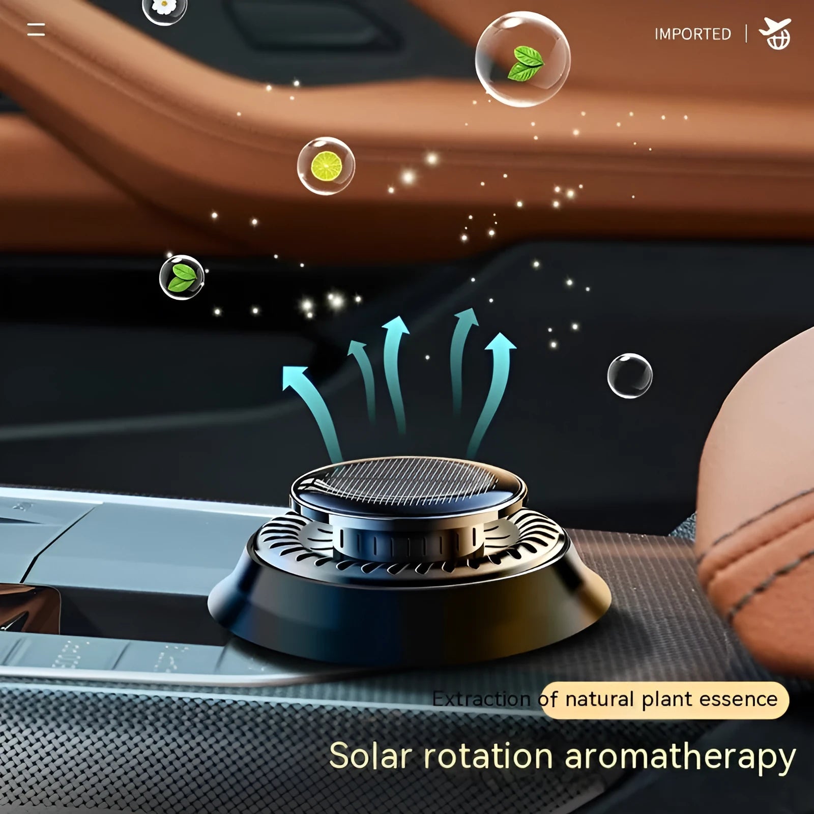 Solar electromagnetic de-icing car aromatherapy decoration in black plastic