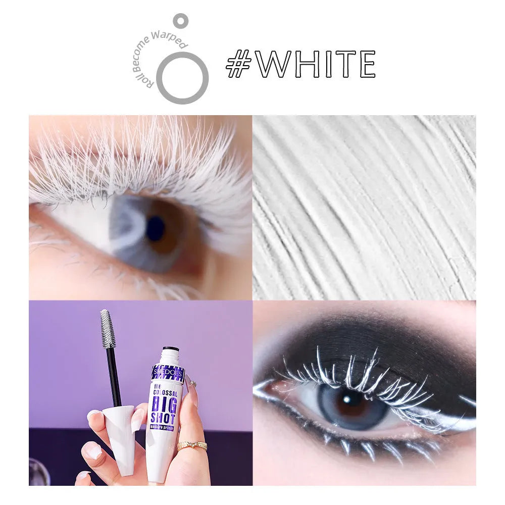 White waterproof mascara in 10ml tube with quick-drying sweat-proof formula