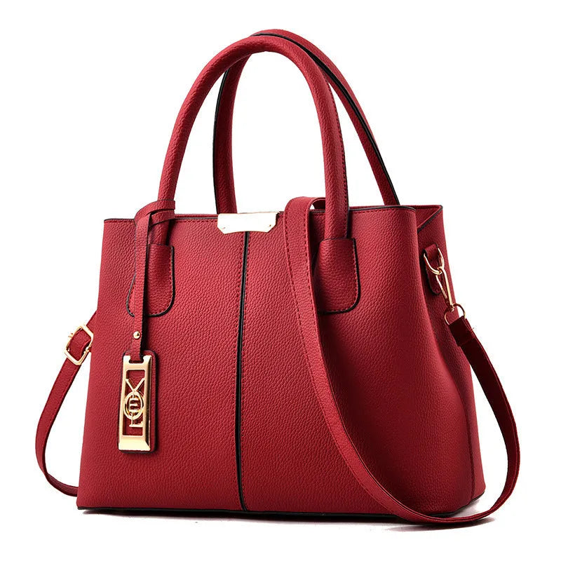 Women's large capacity square shoulder bag in soft PU leather with leather strap