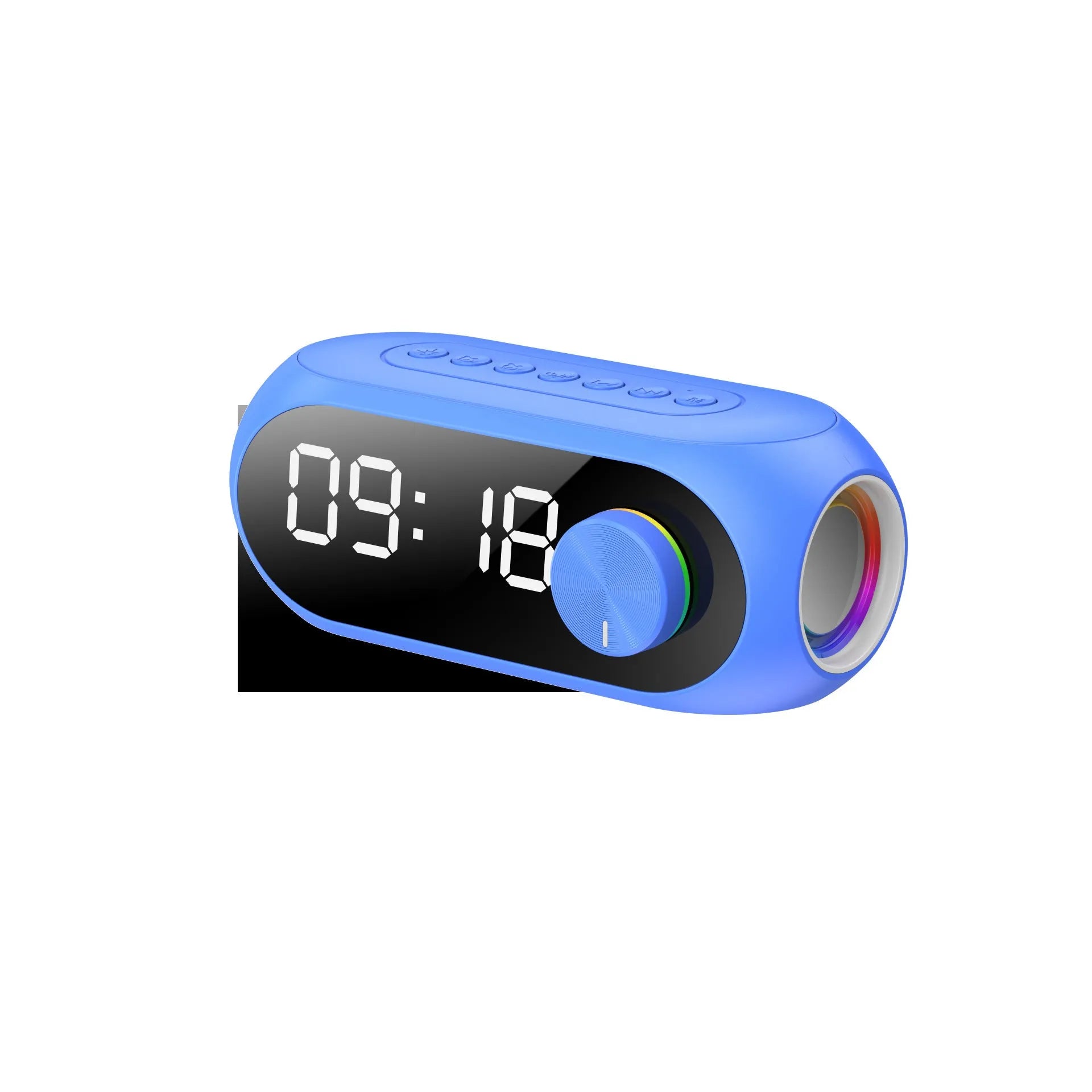 S8 extra bass portable Bluetooth speaker with digital clock display in black, white, or blue colour