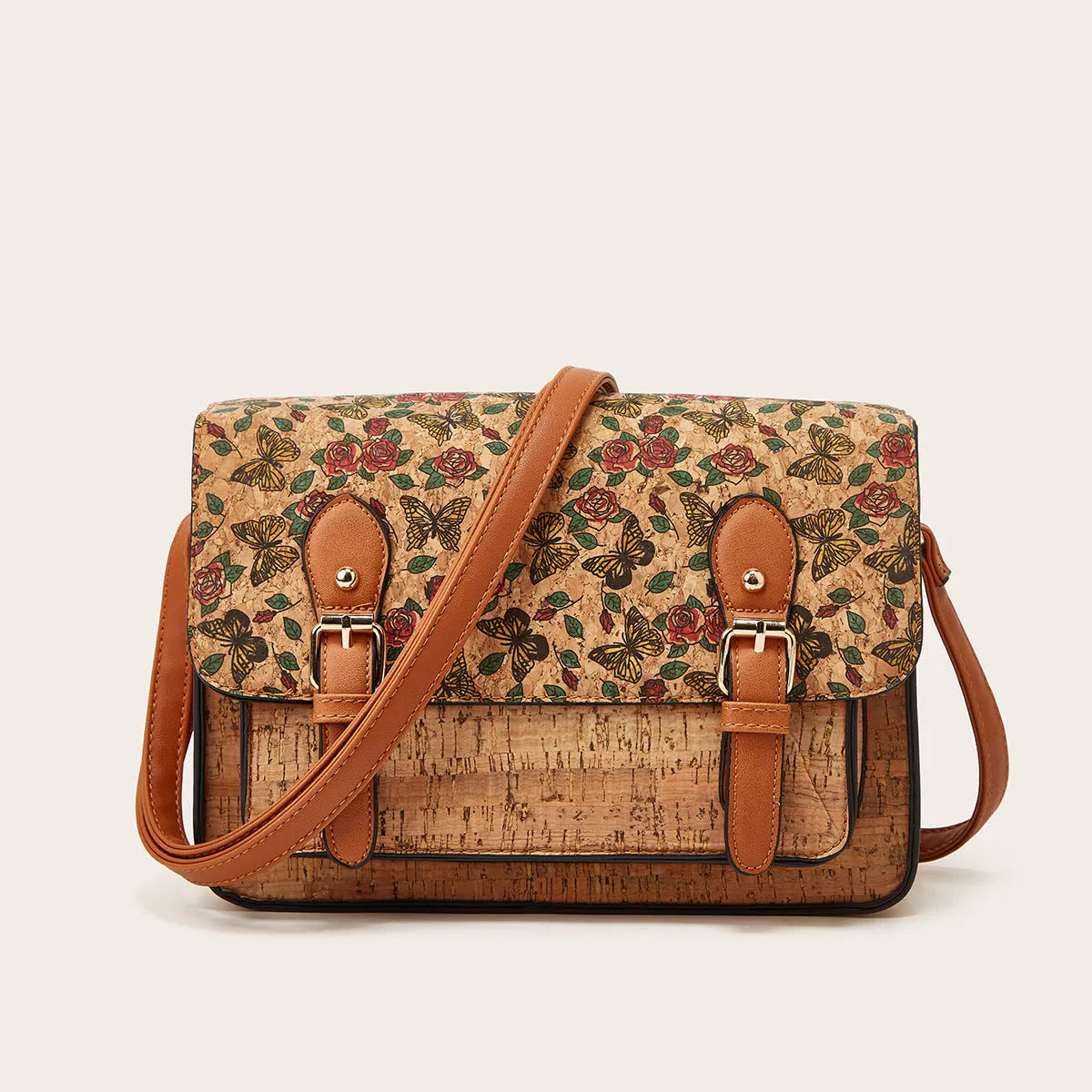 Women's large capacity one-shoulder crossbody bag in PU leather, showing the adjustable strap and one of the four available print designs.