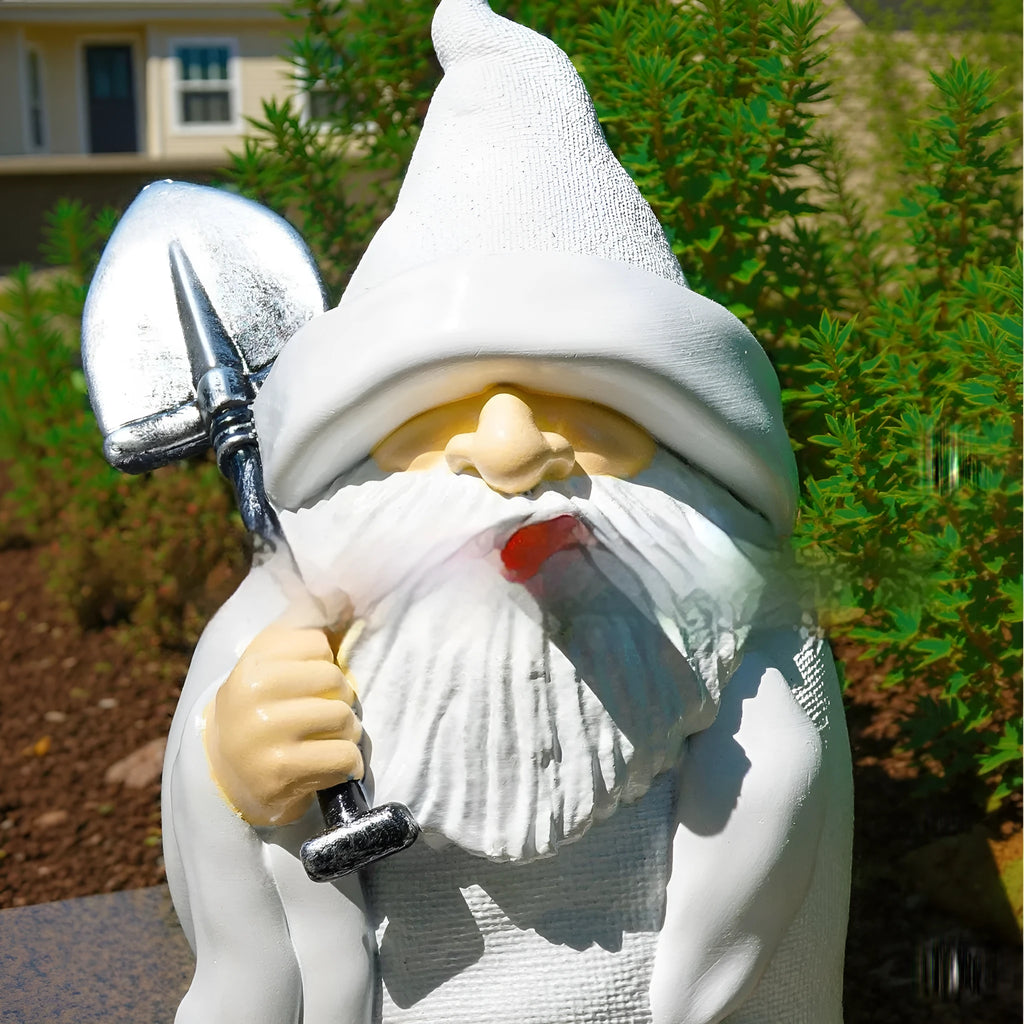 Christmas garden ornament with smoking shovel dwarf design in resin and plastic materials